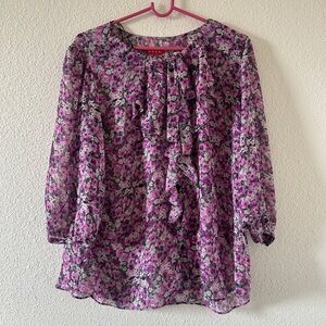 Else Sheer Floral Button Up Spring Artsy Party Brunch Ruffle Fits Women’s Large